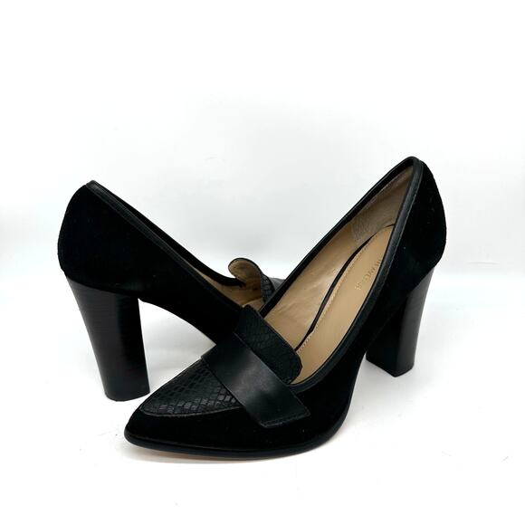 Saks Fifth Avenue Aileen Black Suede And Leather Pointed Toe Heels Womens Size 7 - Picture 2 of 13